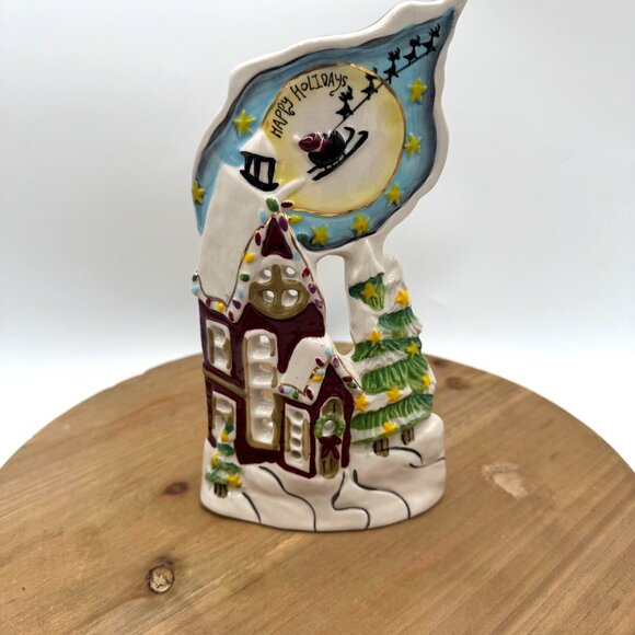 Blue Sky Clayworks Heather Goldminc santa and reindeer House Tea Light Votive ho - Picture 1 of 9